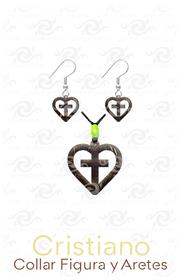Cristiano/Collar y Aretes 27mm y 23mm/Corazon Cruz
