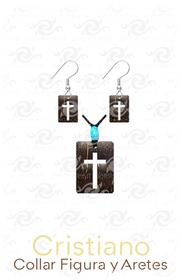 Cristiano/Collar y Aretes 27mm y 23mm/Rectangulo Cruz