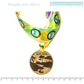 Reconocimientos/Medalla de Coco 45mm 3D /Cinta Razo 