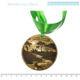 Reconocimientos/Medalla de Coco 70mm Grabada /Cinta Razo 