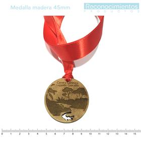 Reconocimientos/Medalla de Madera  60mm Troquelada/Cinta Razo
